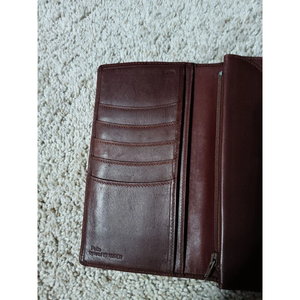 Vintage Polo By Ralph Lauren Tartan Plaid With Brown Leather Long Wallet GUC